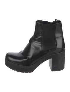 Prada Leather Ankle Chelsea BootsBlackRound-ToesPlatformFit: This style typically runs a half size small.Unfortunately, due to restrictions, this item may not be eligible for shipping in all areas. Short Prada Boots, Prada Leather, Leather Chelsea Boots, Boot Shoes Women, Chelsea Boots, Chelsea, Prada, Shoe Boots, Women Shoes