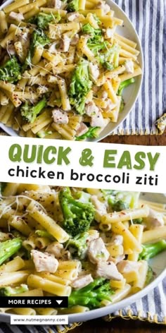 chicken broccoli pasta in a white bowl