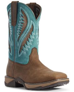 Ariat Women's Anthem VentTEK Western Boots - Wide Square Toe, Brown Turquoise Boots, Boys Cowboy Boots, Square Toe Western Boots, Girl Cowboy Boots, Composite Toe Work Boots, Twisted X Boots, Ariat Boots, Western Boots Women, Square Toe Boots