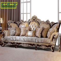 an ornately decorated couch in a living room