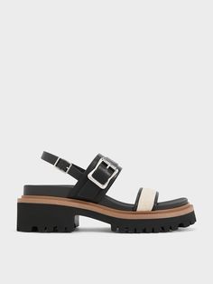 You can count on this sturdy pair of sandals for your day-to-day wear and more. The classic double-strapped design is elevated with buckled details and linen panels that create a subtle visual contrast. In versatile black, they are easy to style yet polished in appearance. For a height boost that still feels comfortable, the sandals are set on cushioned platform soles so you can wear them for just about anything. Charles Keith, Womens Summer Shoes, Slingback Sandal, Back Strap, Platform Heels, Summer Shoes, Beautiful Shoes, Black Sandals, Sales Gifts