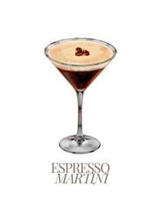 a drawing of a martini in a glass with the words espresso martini on it