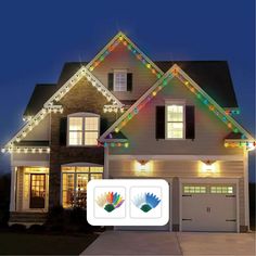 a house with christmas lights on it and an app that is showing the home's address