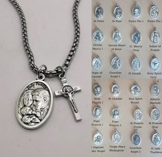 Cross necklace with catholic saints medal. For men, women or kids. Unisex.Select size and saint medal from menus, and necklace will be made just for you.-SEE PHOTOS 2-5 FOR AVAILABLE MEDALS. Necklace is made with extra loops. It is adjustable by 2 inches so you can fit it to your liking.Made in Medjugorje.Chain made out of quality stainless steel. Will not rust or break. Medals and cross made in Italy. With great detail and engraving.We can also make a necklace and matching bracelet (Photo 6) sp Saint Michael Statue, Saint Necklace, Catholic Bracelet, St Christopher Necklace, Catholic Necklace, Custom Gift Cards, Saint Jewelry, Christian Bracelets, St Anthony