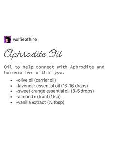 an advertisement for wolffinne's aphrodite oil, with the words