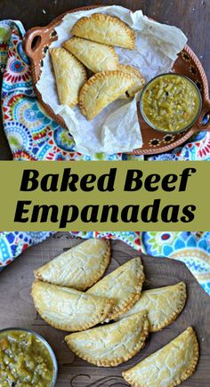 baked beef empanadas with salsa in the background