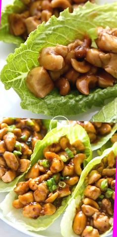 lettuce wraps with cashews on top and in the middle, ready to be eaten