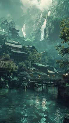 Wallpapers Ponsel, Wallpapers iPhone Japanese Village, Aesthetic Wallpaper Iphone, Dreamy Artwork, World Map Art, Japan Aesthetic, Fantasy Castle, Fantasy Setting, Fantasy Places, Cool Wallpapers Art