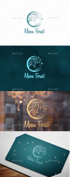 the moon forest logo is shown in three different colors