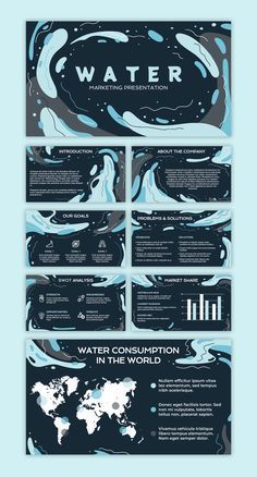 the water consumption info sheet is shown in blue and black colors, with an earth map on