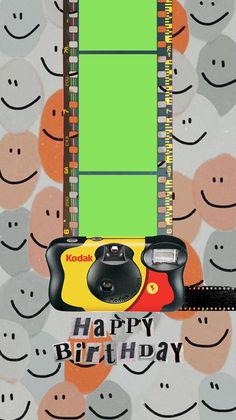 an image of a happy birthday card with a cell phone and smiley faces on it