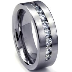 men's wedding band with channeled diamonds in 18k white gold, 6mm