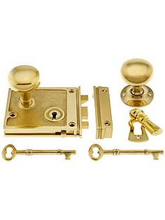 an assortment of brass door handles and knobs