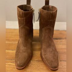 (Never Worn, Brand New) Margaux Suede Western Ankle Boots, A Classic Zip Bootie With An Edge And Features A 2 ½” Heel. The Snip Toe And Toe Bug Stitching Bring Attitude And Confidence. Sincerly Jules, Western Ankle Boots, Western Booties, Western Boots, Abercrombie Fitch, Bootie, Cowboy Boots, Bootie Boots, Ankle Boots