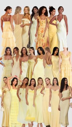 many different types of women in yellow dresses