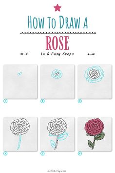 Step by step drawings demonstrating a How to Draw a Rose (Step by Step) Flower Drawing Tutorial Step By Step, Flower Drawing For Kids, Perfect Drawing, Draw A Rose, Rose Step By Step, Easy Rose, Simple Flower Drawing, Easy Flower Drawings, Drawing Lessons For Kids