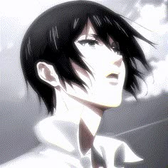 an anime character with black hair and white shirt