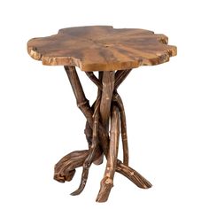 a wooden table that is made out of wood and has twisted branches on the top