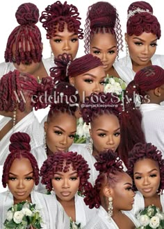 Loc Updo Styles With Curls, Bride Hairstyles With Locs, Loc Styles For Events, Side Swept Loc Styles, Loc Curly Styles, Wedding Styles For Locs Women, Petal Bun Locs Wedding, 2 Ponytails Locs, Locs Low Ponytail Styles