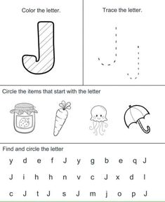 the letter j worksheet for children to learn how to write and draw letters