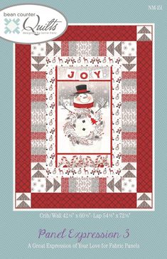 a quilt pattern for a snowman with the words joy on it and an image of a