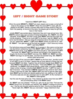 a red frame with hearts and the words left / right game story written in it