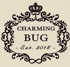 a black and white logo with the words charming bug on it's side