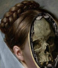 a painting of a woman with a skull in her head