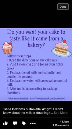 the recipe for cake is shown in this screenshote, which includes instructions to make it