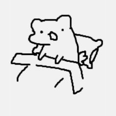 a black and white drawing of a bear holding a pillow