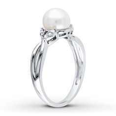 Cultured Pearl Ring With Diamonds 10K White Gold | Kay Pearl Engagement Ring Vintage, Cultured Pearl Ring, Pearl Engagement Ring, Engagement Ring Vintage, Stylish Rings, Bohemian Rings, Tourmaline Ring, Pearl Types, Rings For Her