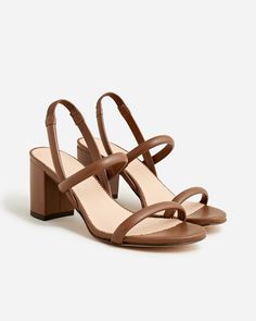 J.Crew: Lucie Slingback Block-heel Sandals In Leather For Women Wedding Dance Floors, Church's Shoes, Silver Flip Flops, Leopard Print Sandals, Dance Floors, Strappy Sandals Flat, Slip On Espadrilles, Leather Thong Sandals, Leather Slide Sandals