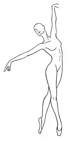 a black and white drawing of a ballerina in the middle of a dance pose