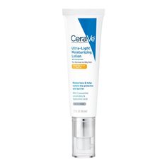 CeraVe Ultra-Light Moisturizing Lotion SPF 30 is a daily face moisturizer with sunscreen, hyaluronic acid, and ceramides that leaves skin with a matte finish. Face lotion includes broad spectrum SPF 30 sunscreen to help protect skin from sun damage, which can lead to premature signs of aging and skin cancer*. This lightweight, oil-free face cream provides a matte finish, won’t clog pores, and leaves your skin feeling soft and smooth, as well as protected from the sun. MVE Technology provides 24- Moisturizer For Oily Skin, Moisturizing Lotion, Protector Solar, Face Lotion, Facial Moisturizers, Best Moisturizer, Moisturizer With Spf, Moisturizing Lotions, Spf Sunscreen