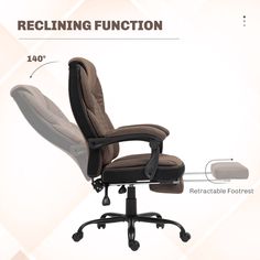 the reclining function chair is shown with measurements