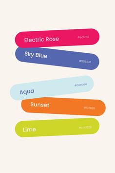 an image of the different types of font and numbers on a sheet of paper that says electric rose sky blue aqua sunset lime