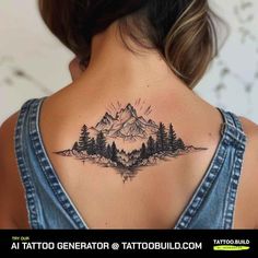 Elemental Tattoos, Mountain And Tree Tattoo, Growth Tattoo, Tree Tattoo Ideas, Mountains Drawing, Mountain Tattoos, Bookish Tattoos, Hiking Tattoo, Hiking Mountains