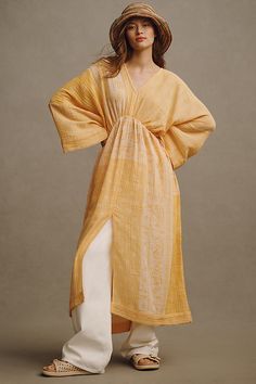 Cotton Pullover styling Machine wash Imported | Long-Sleeve Gauze Maxi Dress by Anthropologie in Orange, Women's, Cotton Anthropologie, Gauze Maxi Dress, Cotton Pullover, 50 Fashion, Pullover Styling, Dress Outfits, Maxi Dress, Orange, Clothes For Women