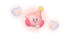 an image of a pink toy with hearts and a star on its head that is floating in the air