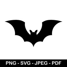 a black and white silhouette of a bat with the words png svg - jpeg