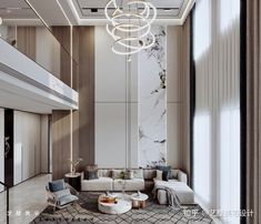 an elegant living room with marble walls and flooring is pictured in this rendering image