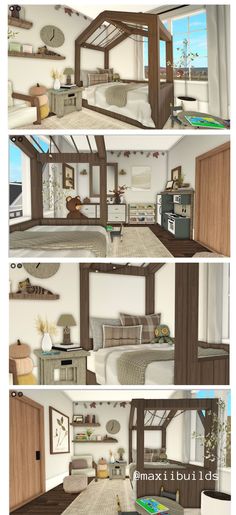 three different views of the interior of a house