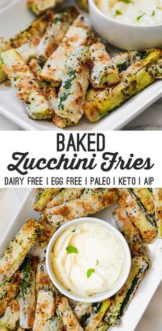 baked zucchini fries with dipping sauce on the side