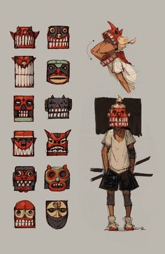 an artist's rendering of various masks with different facial shapes and sizes, including the head