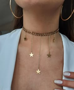 Star Necklace , Gold Choker, Chokers , Jewelry , Stainless ; Length of dangling part : 10 cm Necklace materyaş : Gold plated stainless metal Necklace lenght : 32 cm + 5 cm adjustable lenght İtem no : 345ng343 Color : Gold !Since the necklace is plated, it does not darken Cheap Alloy Choker Necklaces, Cheap Trendy Gold Choker, Cheap Festival Choker With Adjustable Length, Luxury Gold Star-shaped Jewelry, Cheap Party Choker With Adjustable Chain, Cheap Party Jewelry With Chain Detail, Luxury Choker For Celebration And Festivals, Cheap Adjustable Choker For Festivals, Cheap Adjustable Choker For Concerts