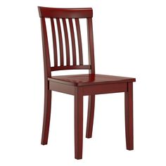 a wooden chair with a red seat and backrests on an isolated white background