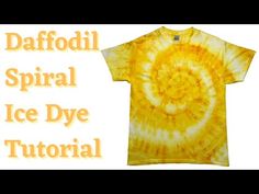 a yellow tie dye shirt with the words daffodil spiral ice dye