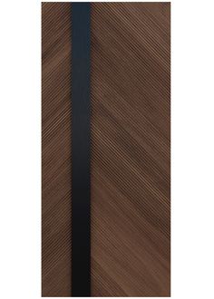 the side view of a door with dark wood grains and black metal striping