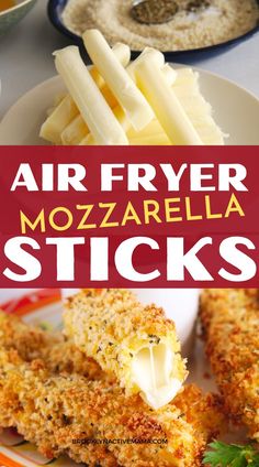 air fryer mozzarella sticks with cheese on top