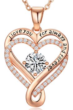 PRICES MAY VARY. 【18K Rose Gold Infinity Love Heart Necklace for Women】The heart birthstone necklace engraved “ I Love You for Always and Forever” features infinity double heart design to represents the endless love for your loved ones. And the pendant and chain are 18K rose gold plated. This love jewelry is a great gift for any woman on any special day, such as Birthday, Anniversary, Christmas, Thansgiving, New Year, Valentines’s Day, Mother’s Day, etc. 【12-Month Birthstone Gift Ideas for Woman Wedding Rose Gold, Gold Birthstone Necklace, Valentines For Daughter, Jewelry For Mom, Gold Necklace For Women, Wife Christmas, Christmas Gifts For Wife, Infinity Heart, Wife Birthday